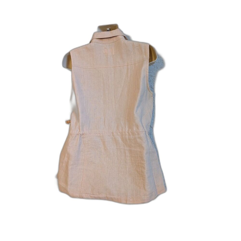 Linen Blend Utility Vest Women Small Peach Summer Military Safari - Picture 2 of 10